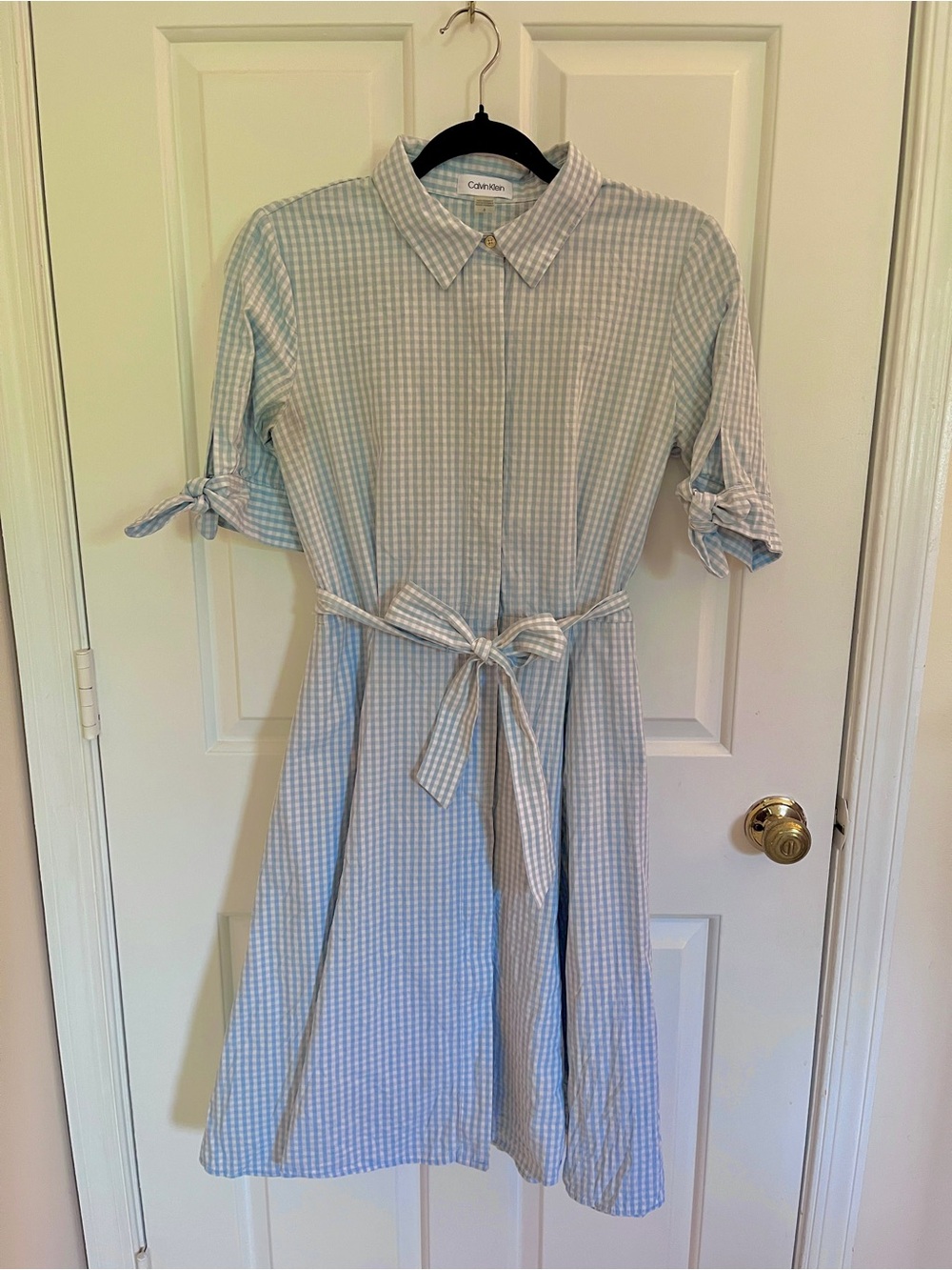 Calvin Klein Light Blue Gingham Midi Shirt Dress
